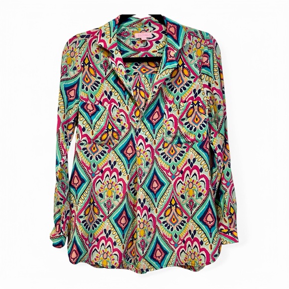 Lilly Pulitzer Tops - Lilly Pulitzer Silk Flowy Colorful Crown Jewels Blouse Shirt Top‎ Small